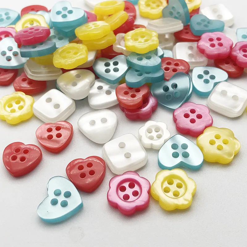 11mm Colorful Square Heart Flower Resin Buttons 100pcs