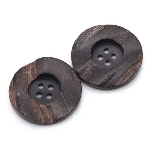 15-30mm Wide Edge Round 4 Hole Black Horn Buttons with Leather for Coats and Trench Coats