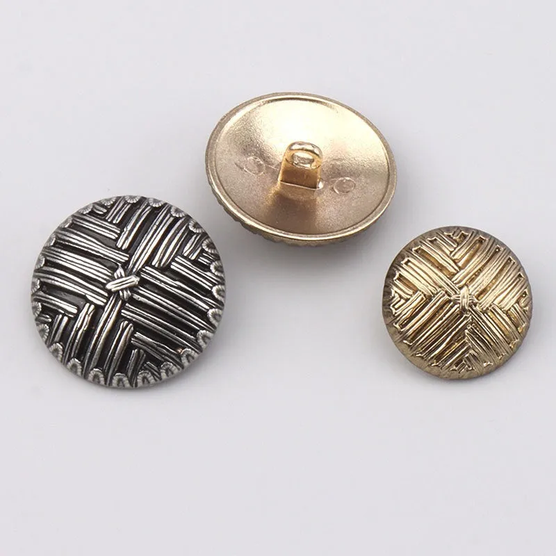 17.5/22.5mm Korean Style Metal Striped Buttons Vintage Gold Silver for Coats 3pcs