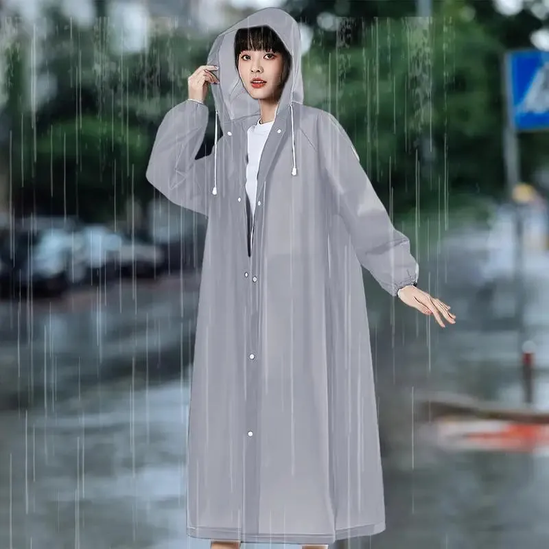 Adult Long EVA Raincoat - Waterproof Hooded Rain Poncho for Men and Women, Travel, Camping