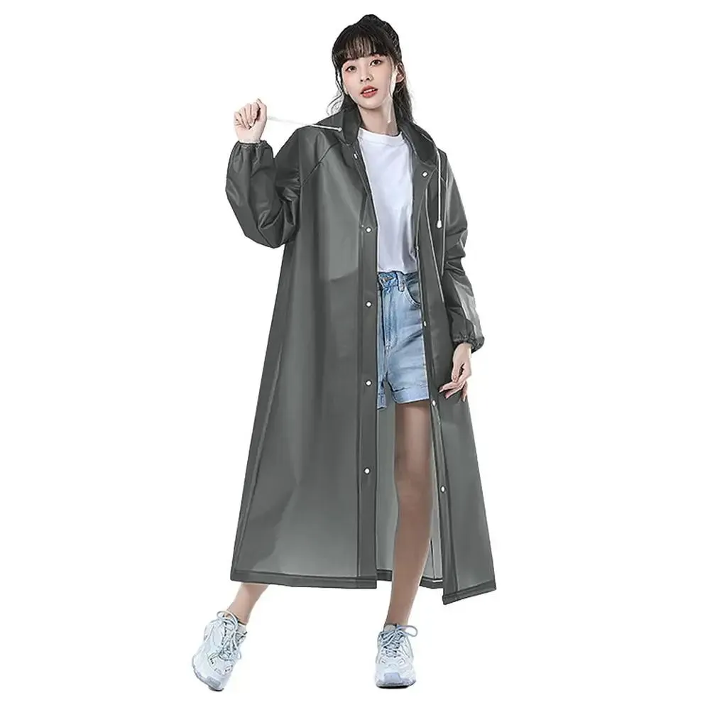 Adult Long EVA Raincoat - Waterproof Hooded Rain Poncho for Men and Women, Travel, Camping