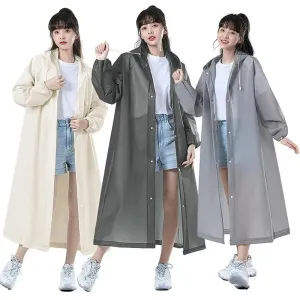 Adult Long EVA Raincoat - Waterproof Hooded Rain Poncho for Men and Women, Travel, Camping