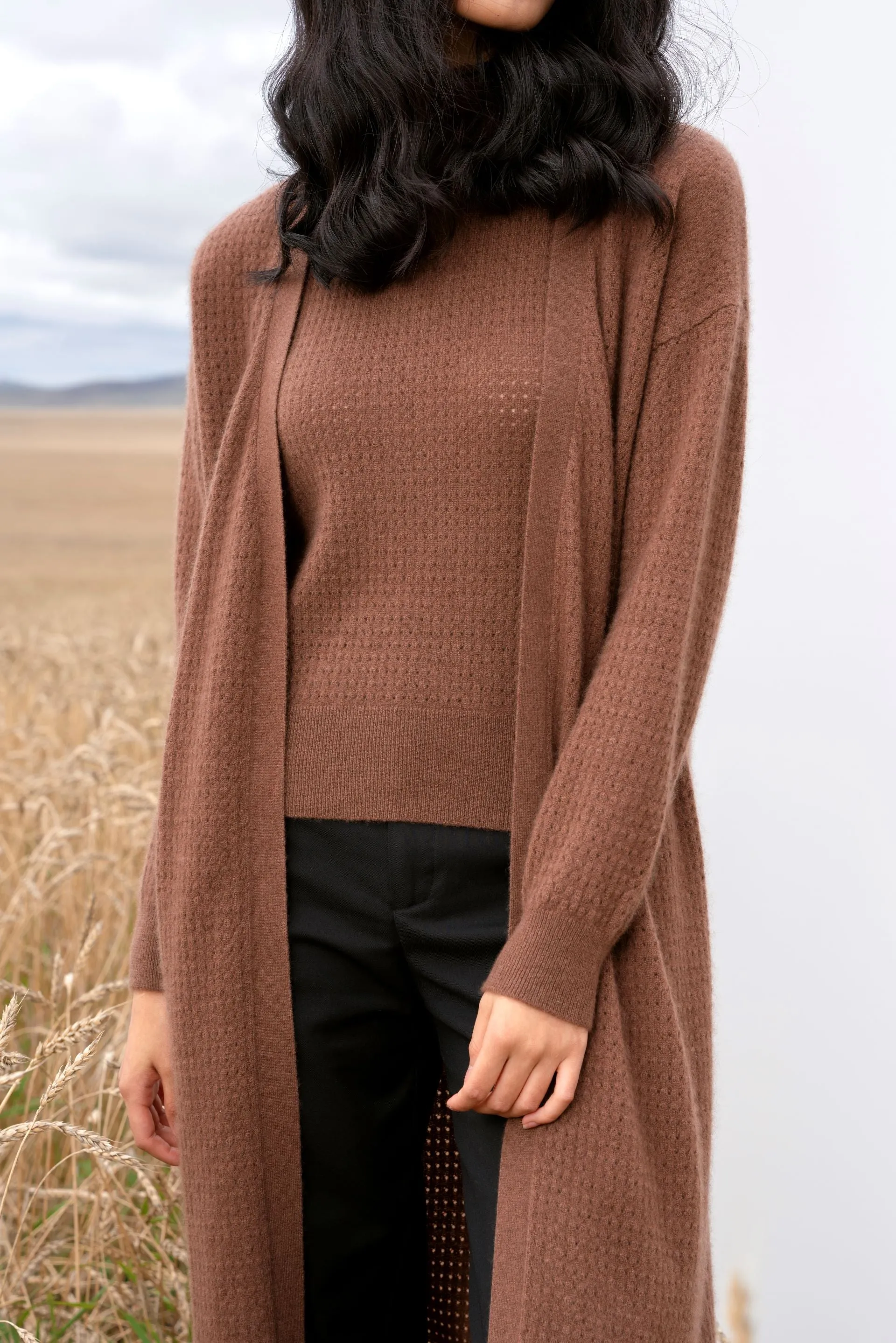 Ajour Open-Front Cardigan
