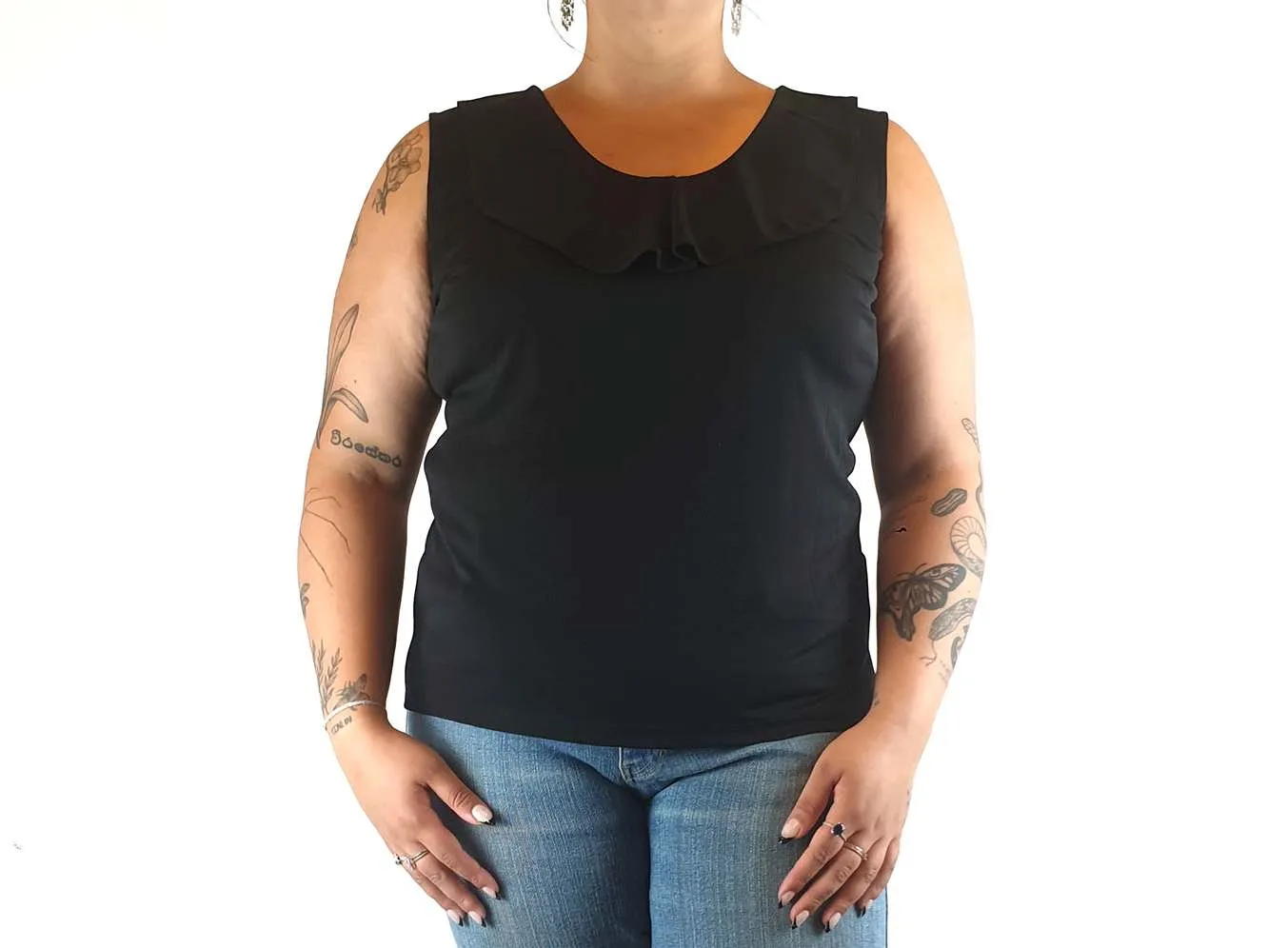 Anthea Craword black sleeveless top with front detail size 16