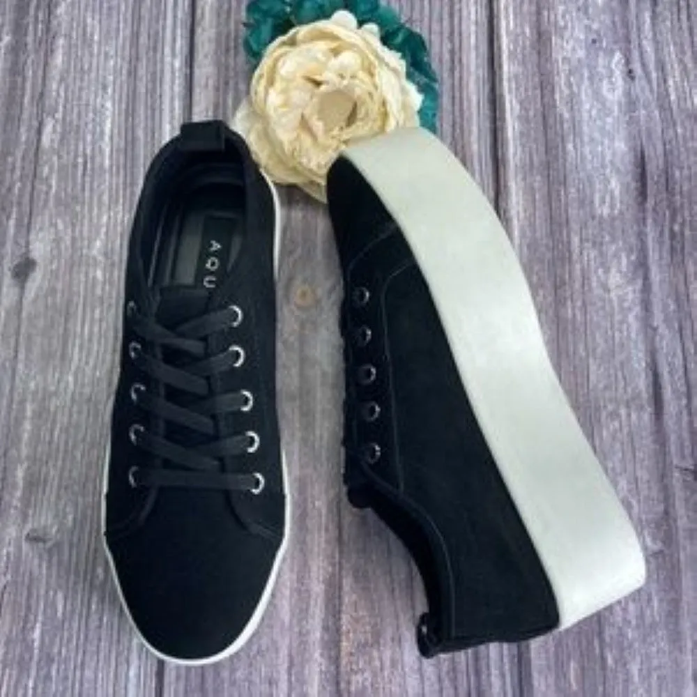 AQUA PIPER BLACK SUEDE PLATFORM SNEAKERS 9.5M