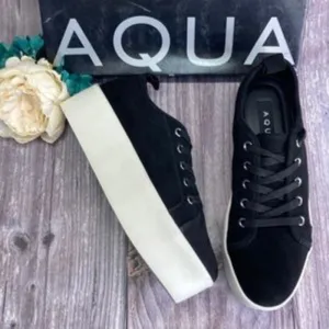 AQUA PIPER BLACK SUEDE PLATFORM SNEAKERS 9.5M