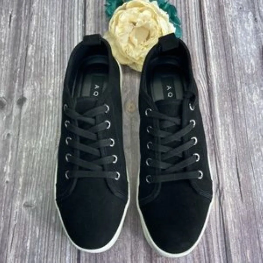 AQUA PIPER BLACK SUEDE PLATFORM SNEAKERS 9.5M