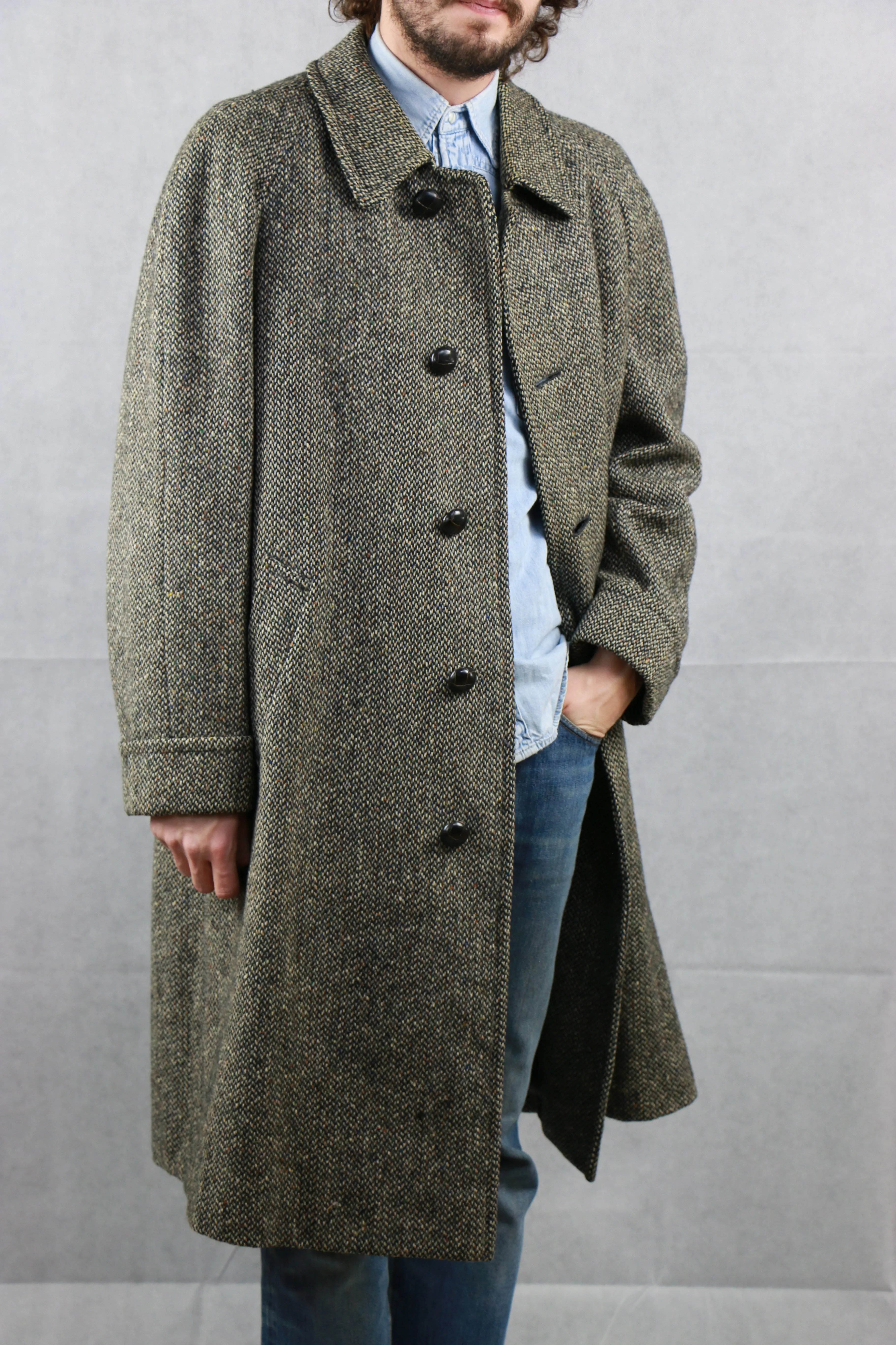 Aquascutum Tweed Coat Wooden Buttons
