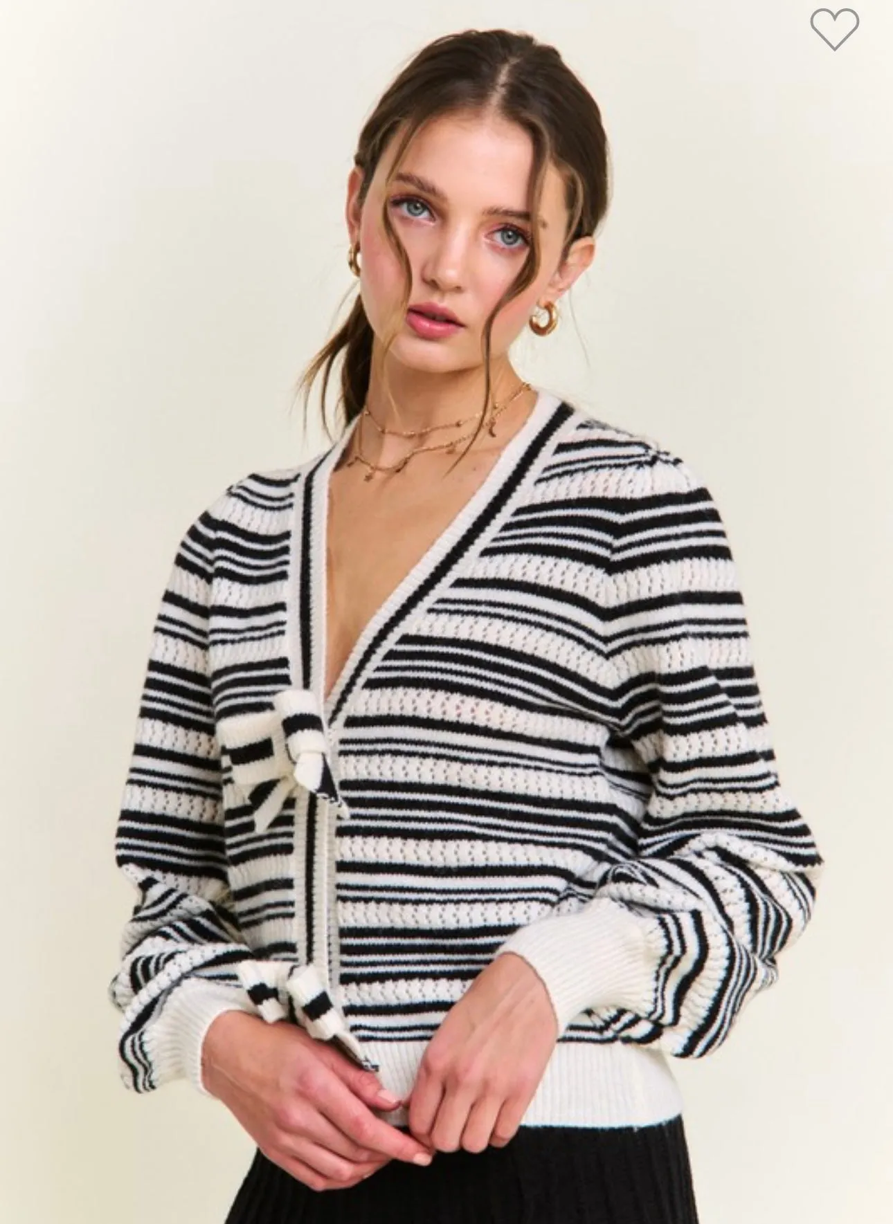 Black Bow Striped Cardigan