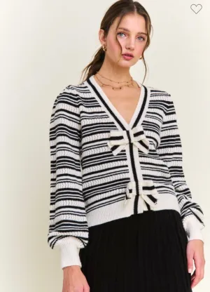 Black Bow Striped Cardigan