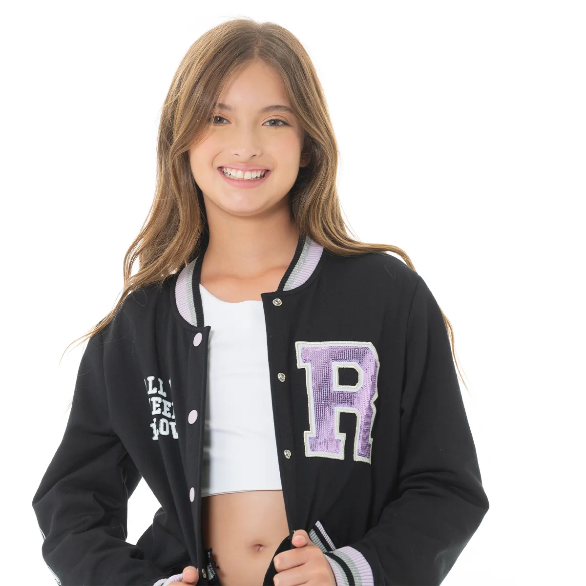 BLACK VARSITY COLLEGE JACKET FOR GIRLS
