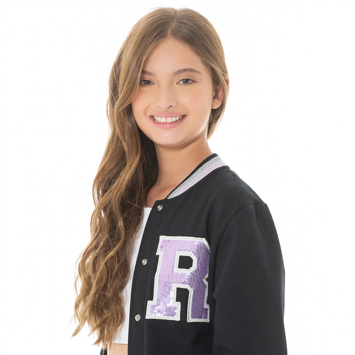BLACK VARSITY COLLEGE JACKET FOR GIRLS