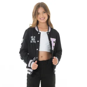 BLACK VARSITY COLLEGE JACKET FOR GIRLS