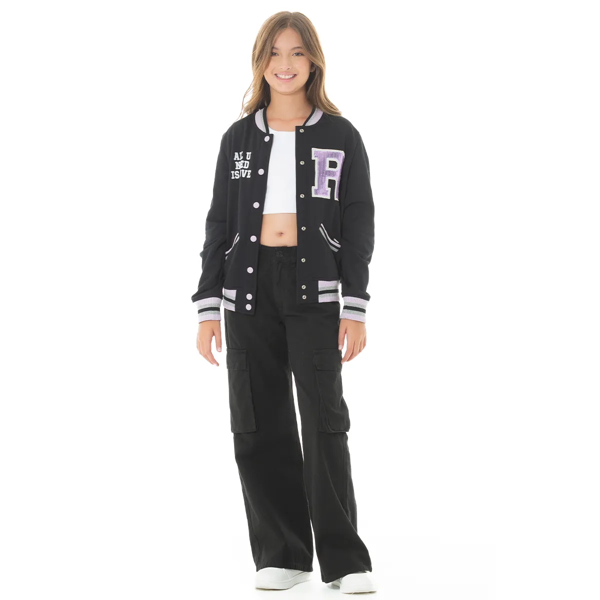 BLACK VARSITY COLLEGE JACKET FOR GIRLS