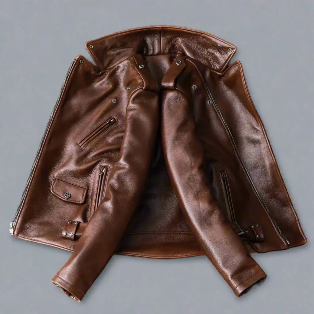 Brown Armand Leather Biker Jacket - Leather Jackets