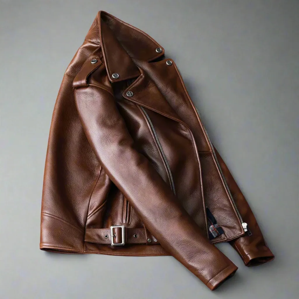 Brown Armand Leather Biker Jacket - Leather Jackets