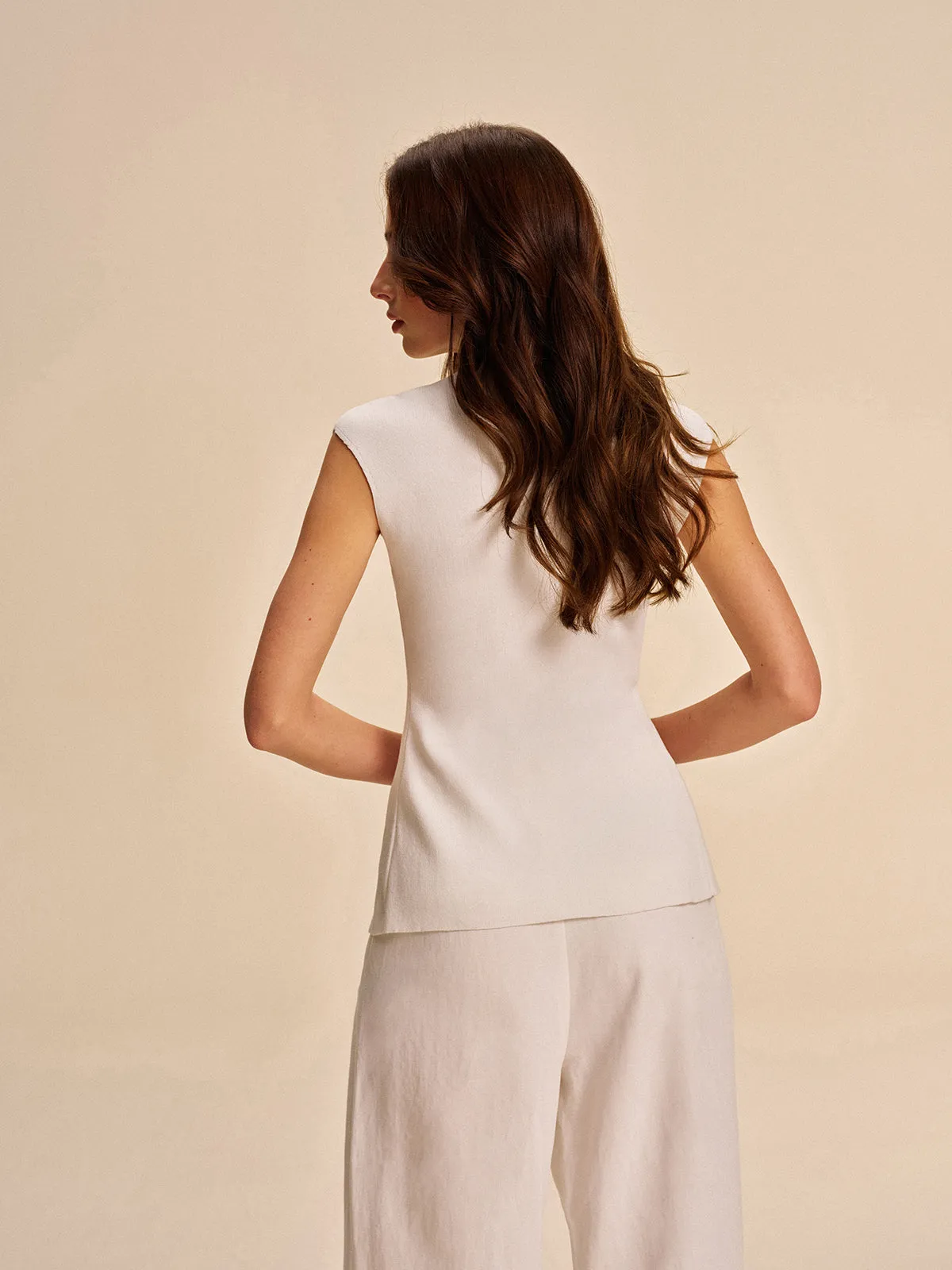 Button-Front Sleeveless Cardigan