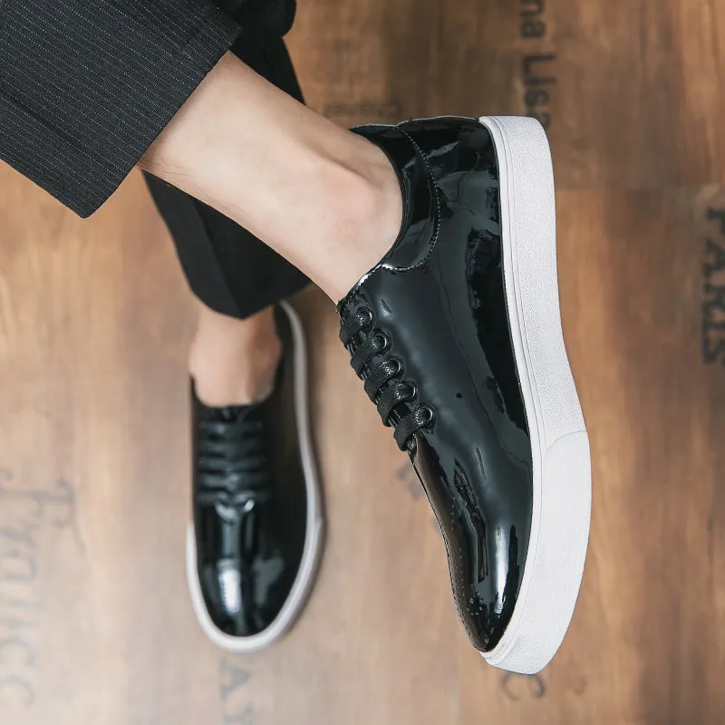 Casual  Patent Leather Green Sneakers Men Shoes