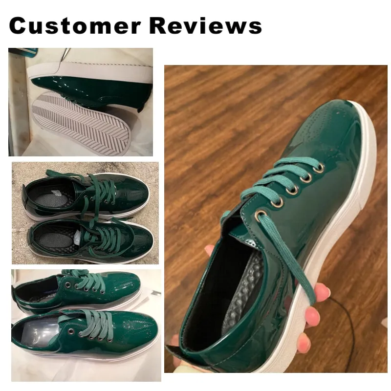 Casual  Patent Leather Green Sneakers Men Shoes
