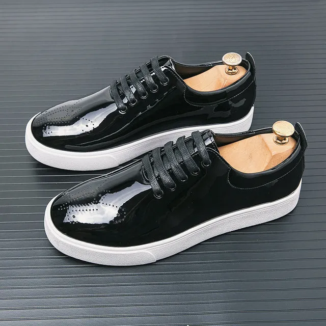 Casual  Patent Leather Green Sneakers Men Shoes