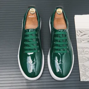 Casual  Patent Leather Green Sneakers Men Shoes