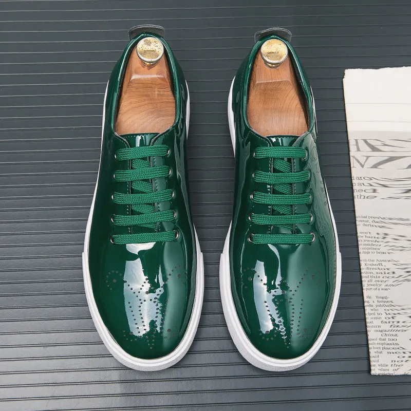 Casual  Patent Leather Green Sneakers Men Shoes