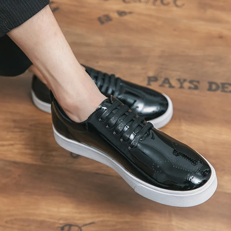 Casual  Patent Leather Green Sneakers Men Shoes