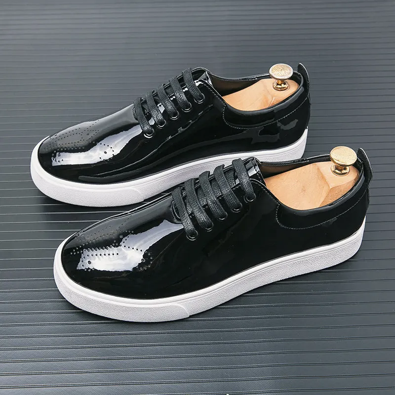 Casual  Patent Leather Green Sneakers Men Shoes