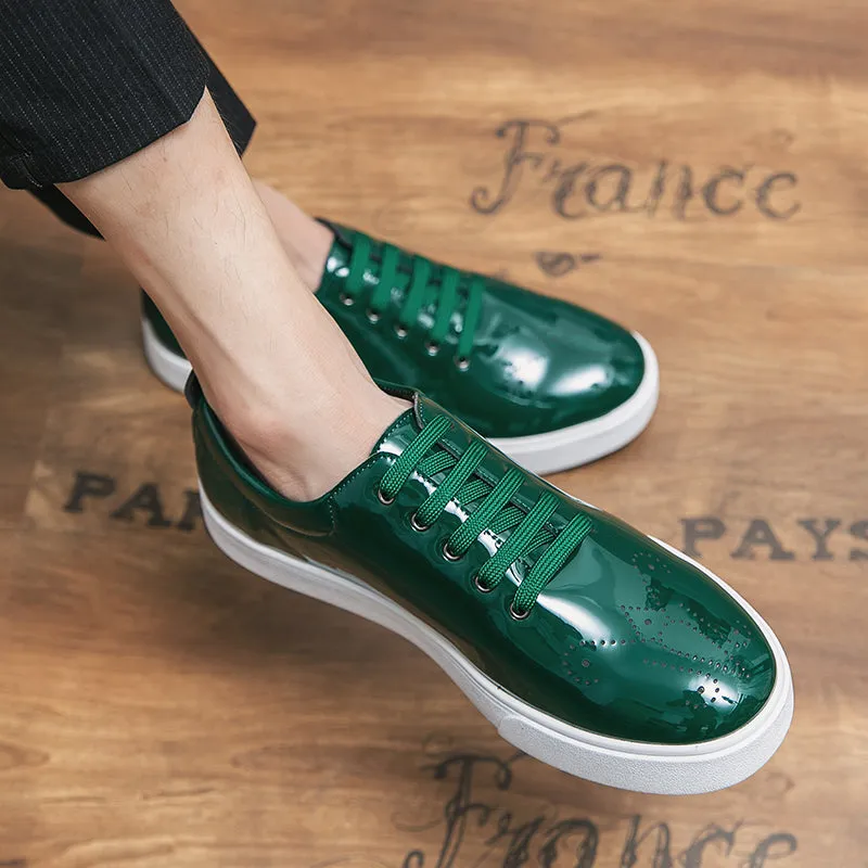 Casual  Patent Leather Green Sneakers Men Shoes