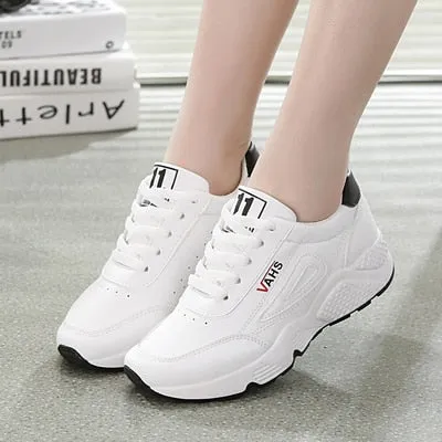 Casual Sneakers for Women/ White Trainers Platform Shoes