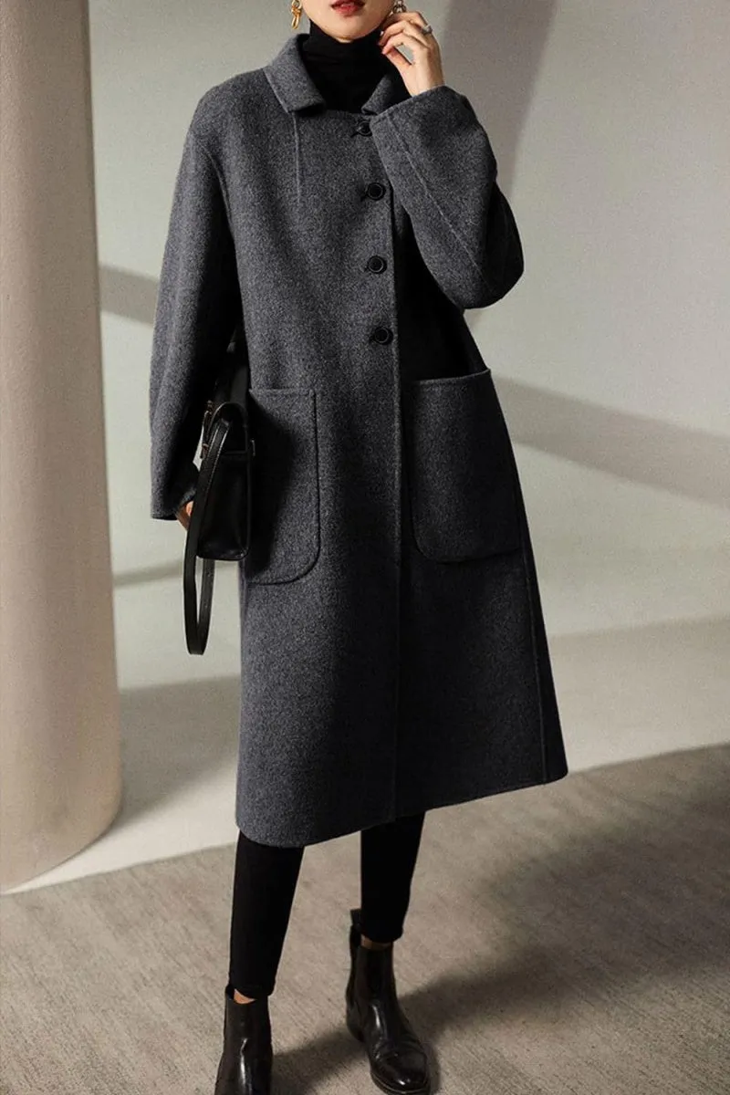 Chouyatou Women's Winter Wool Coat Single Breasted Business Casual Midi Long Winter Trench Coat