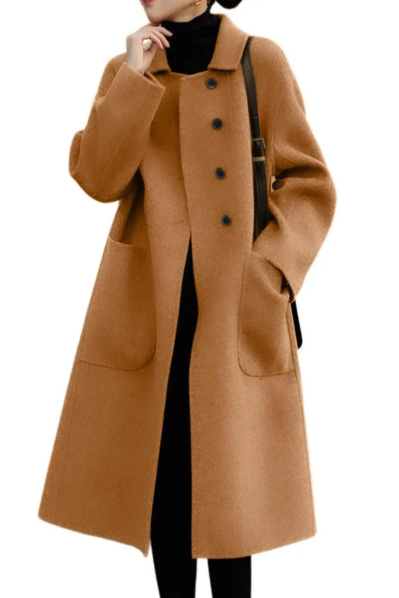 Chouyatou Women's Winter Wool Coat Single Breasted Business Casual Midi Long Winter Trench Coat