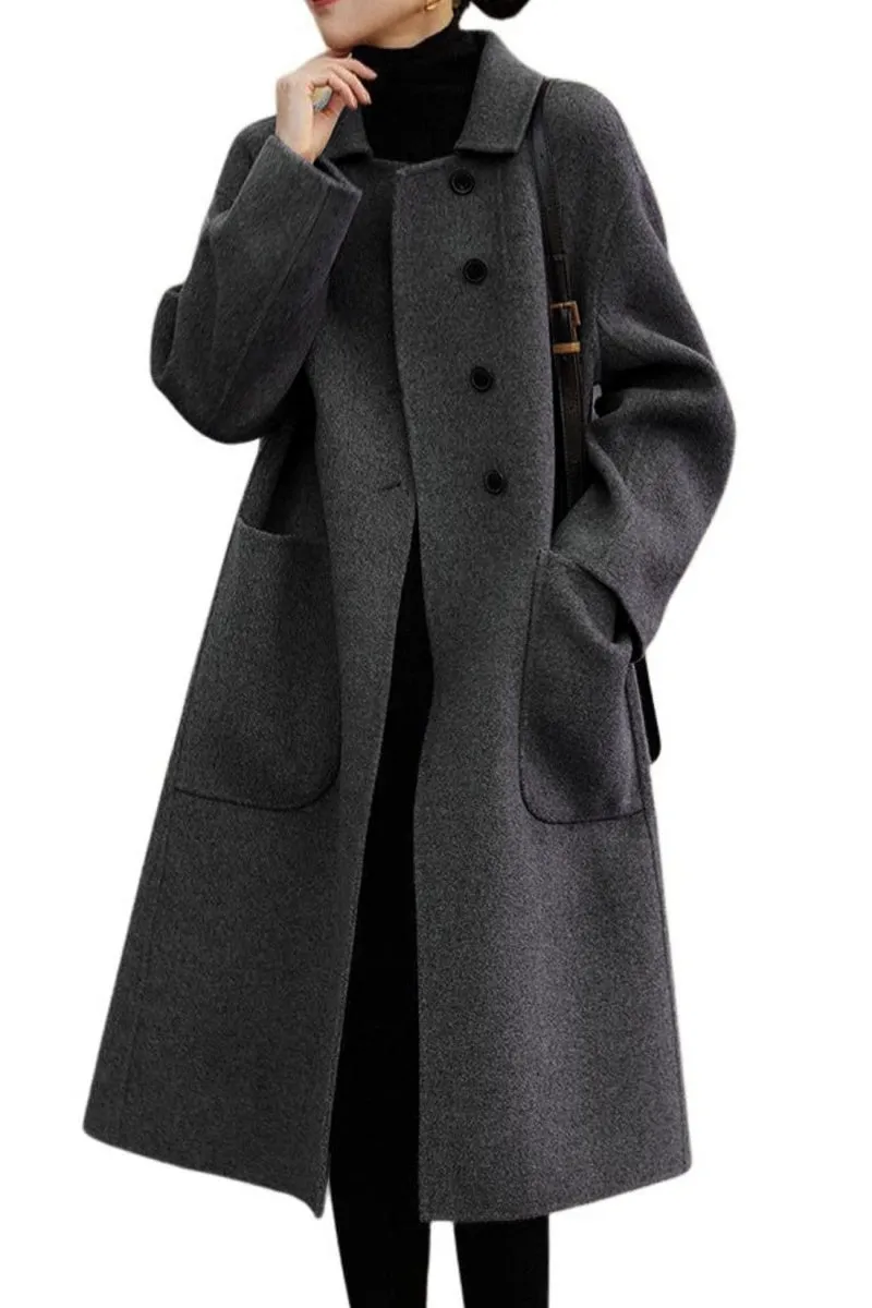 Chouyatou Women's Winter Wool Coat Single Breasted Business Casual Midi Long Winter Trench Coat