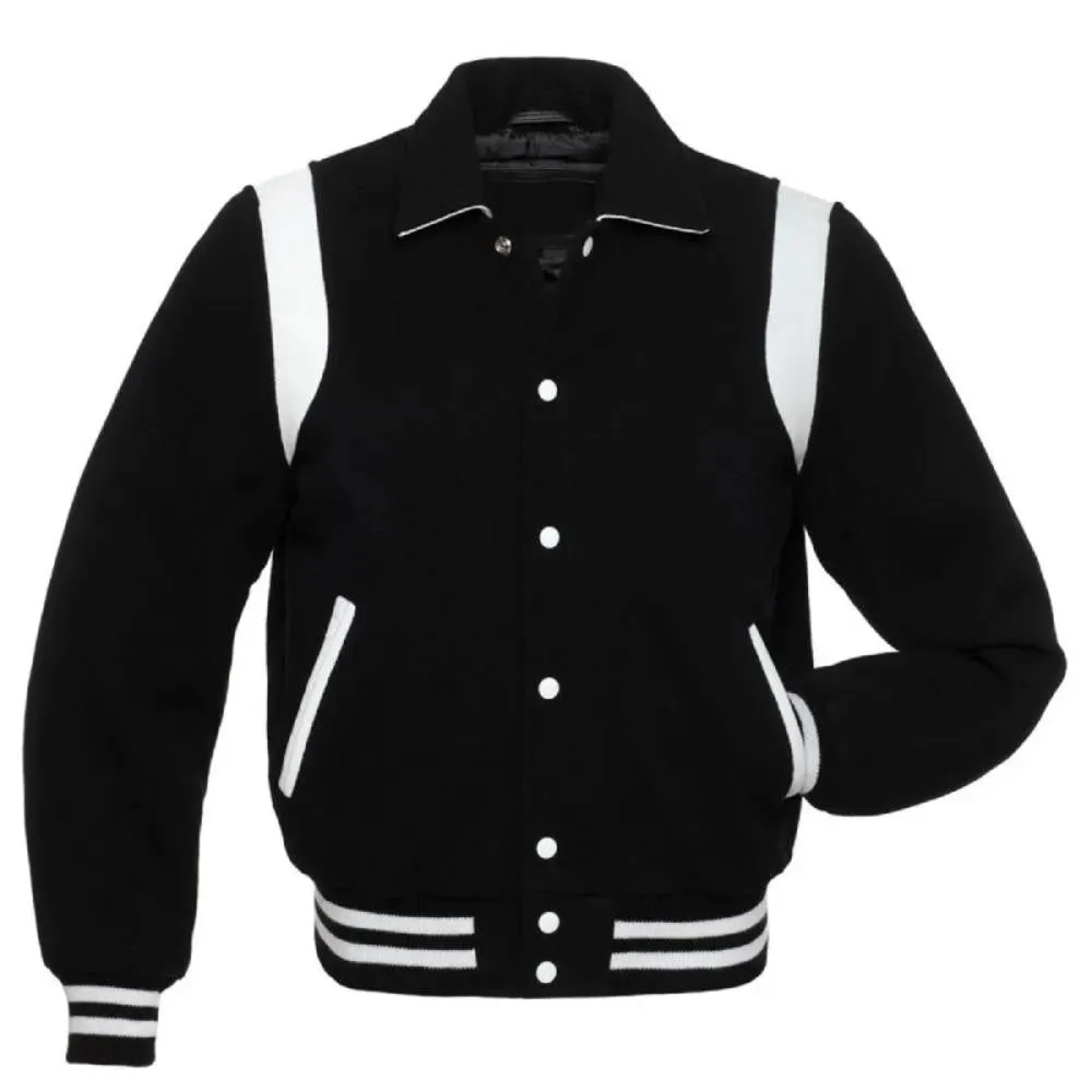 Classic Black & White Leather Varsity Jacket