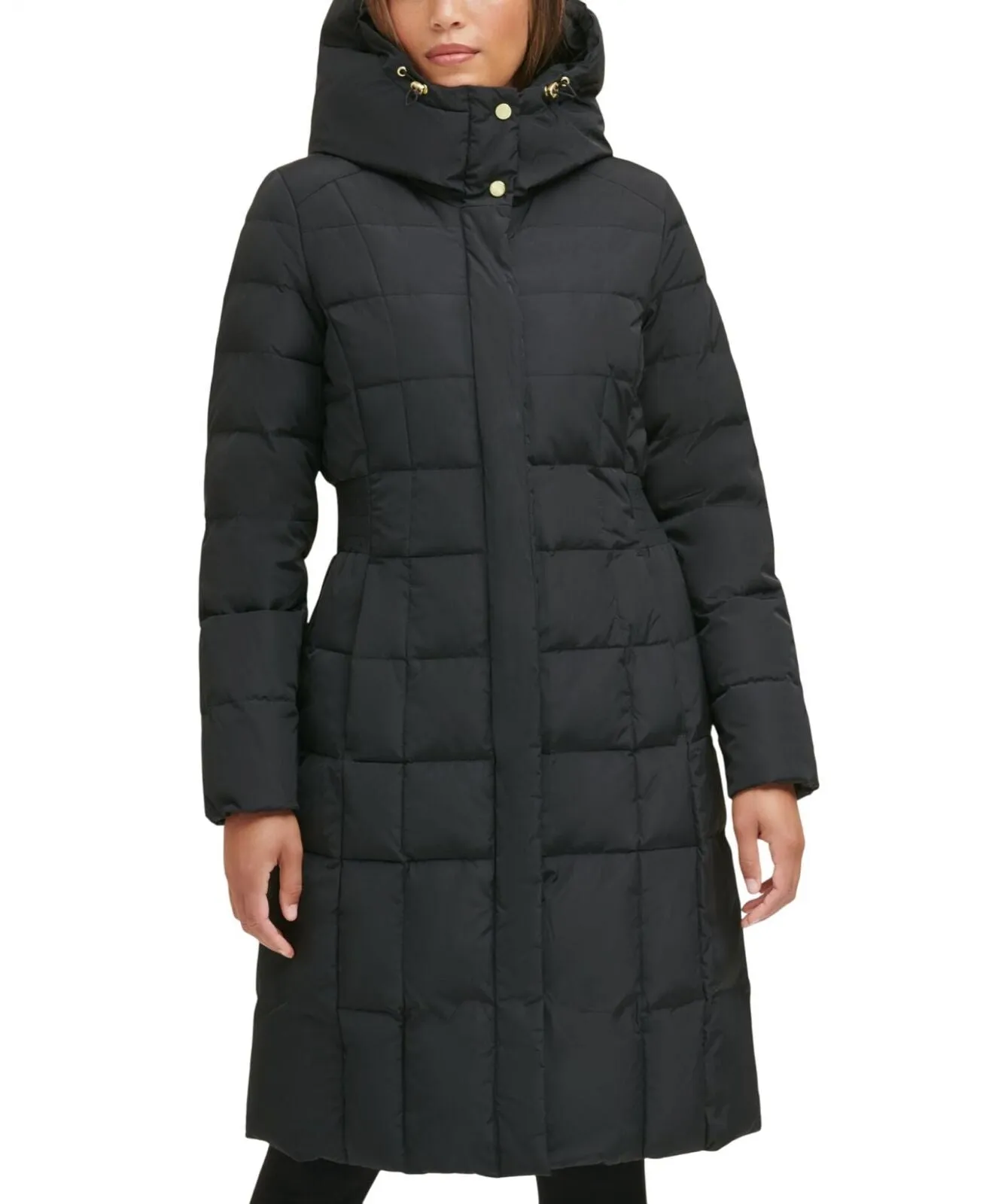 Cole Haan Womens Dramatic Hood Down Alternative Outerwear Coat Deep Black S