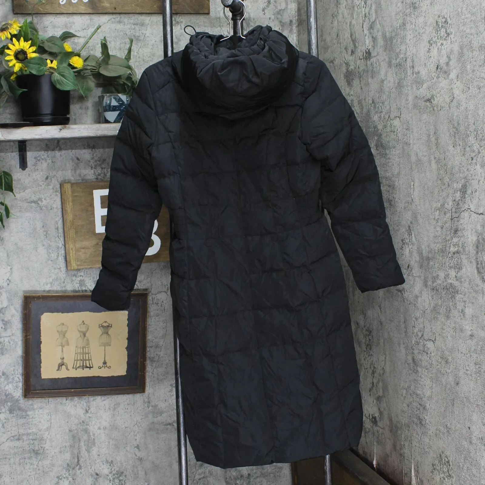 Cole Haan Womens Dramatic Hood Down Alternative Outerwear Coat Deep Black S