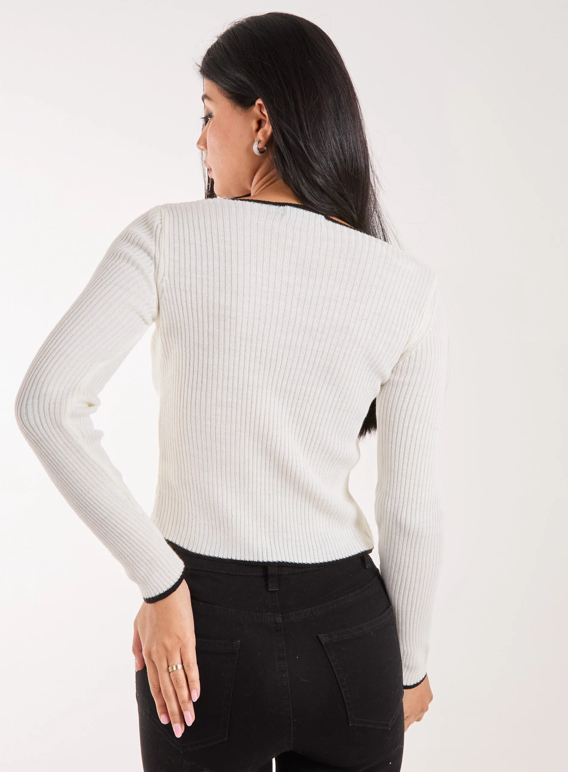 Contrast Double Button Cardi Top