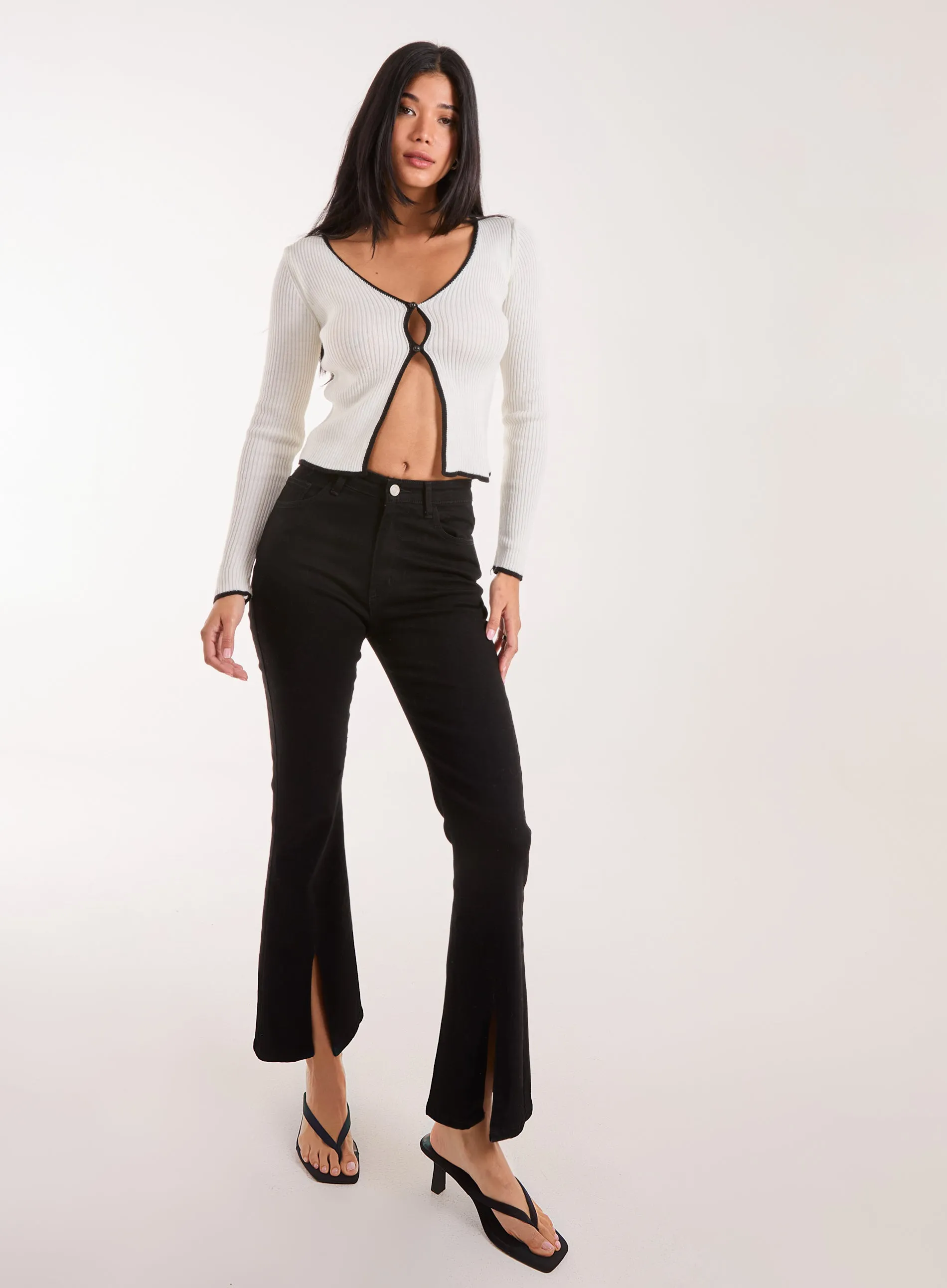 Contrast Double Button Cardi Top