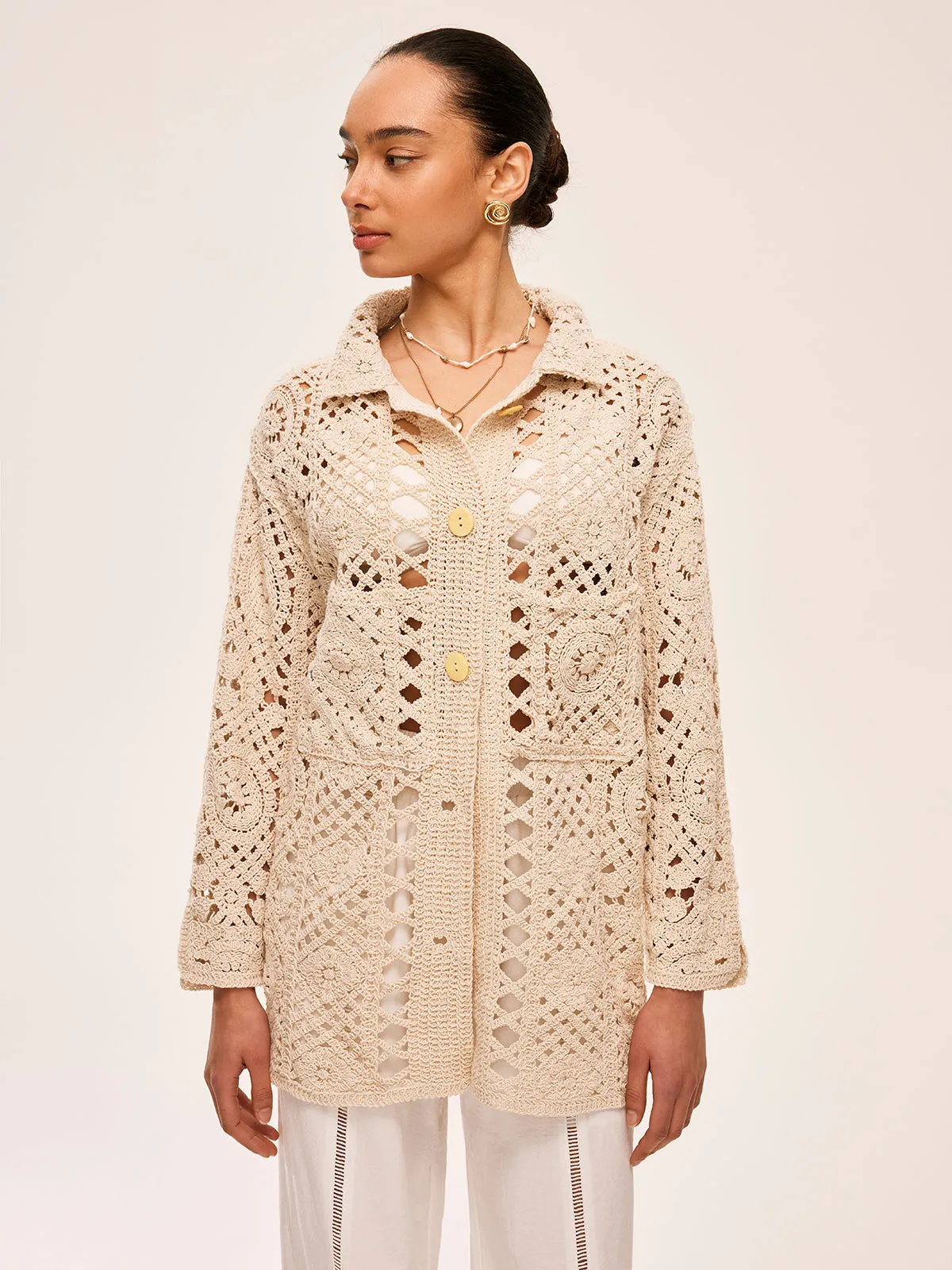 Crochet Button Detail Cardigan