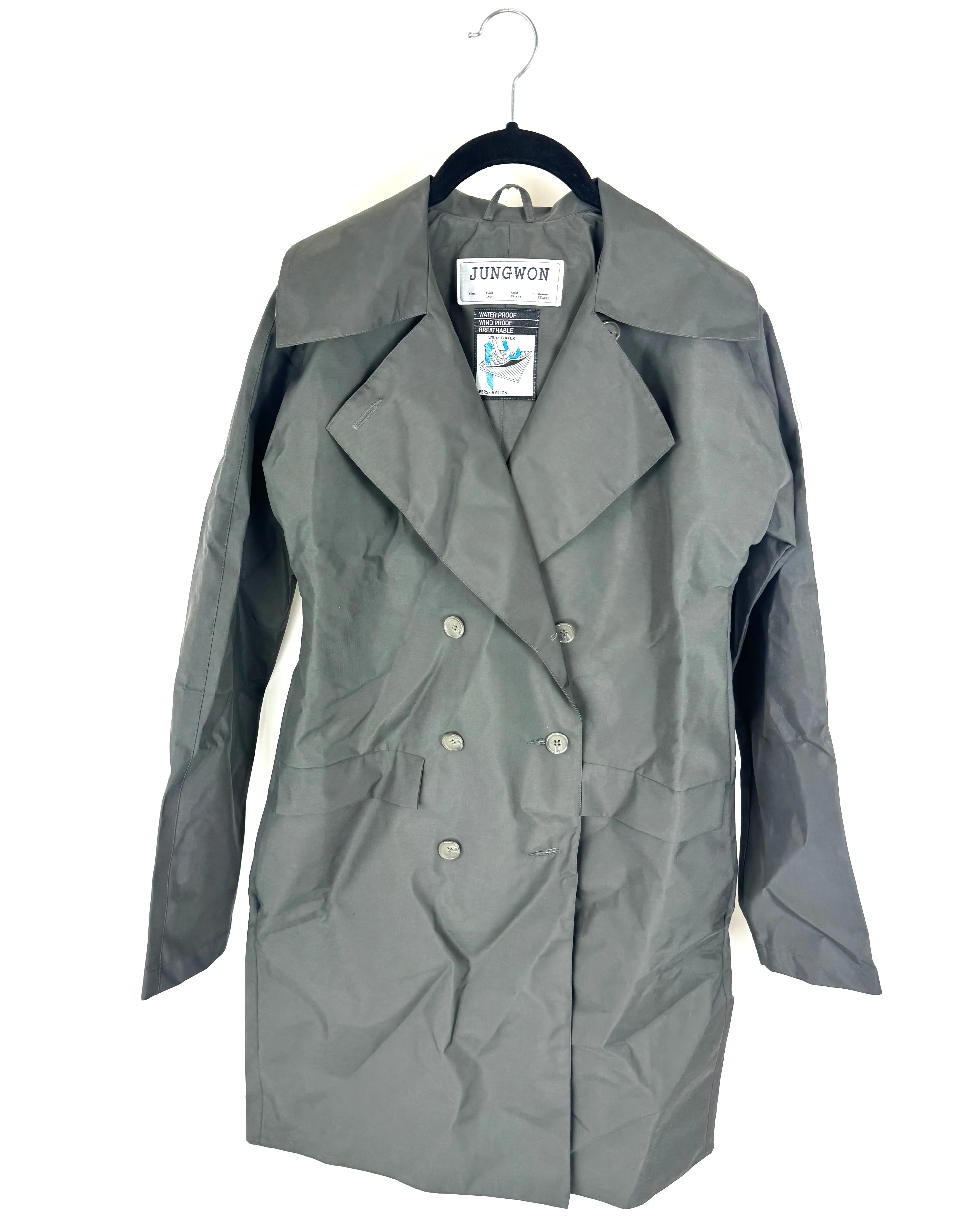 Dark Grey Button Down Raincoat - Size 2/4