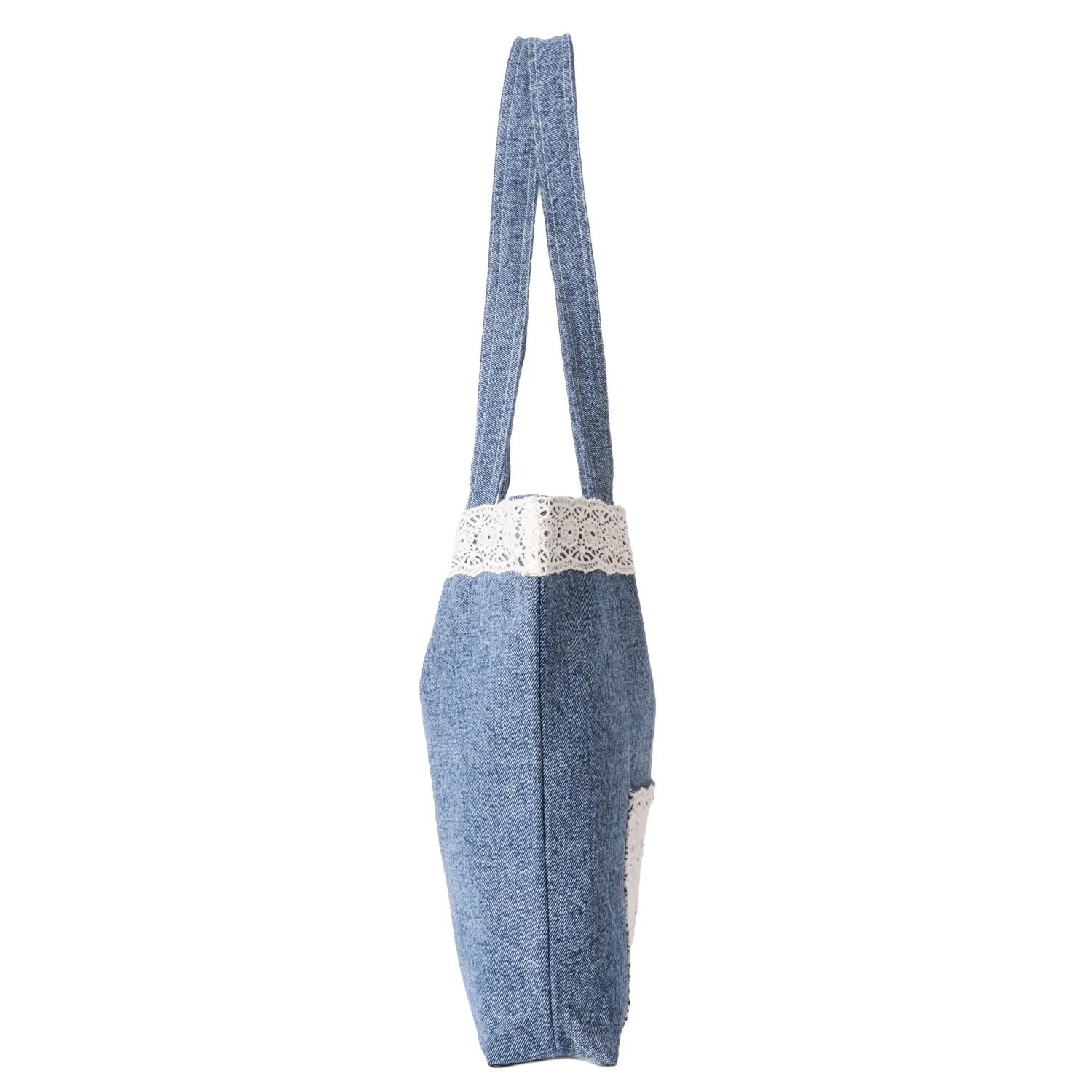DENIM TOTE BAG WITH LACE POCKET