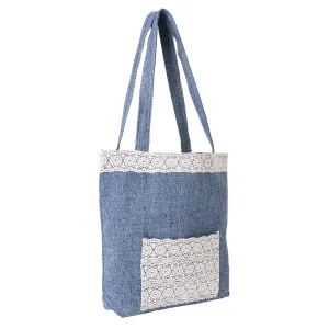 DENIM TOTE BAG WITH LACE POCKET
