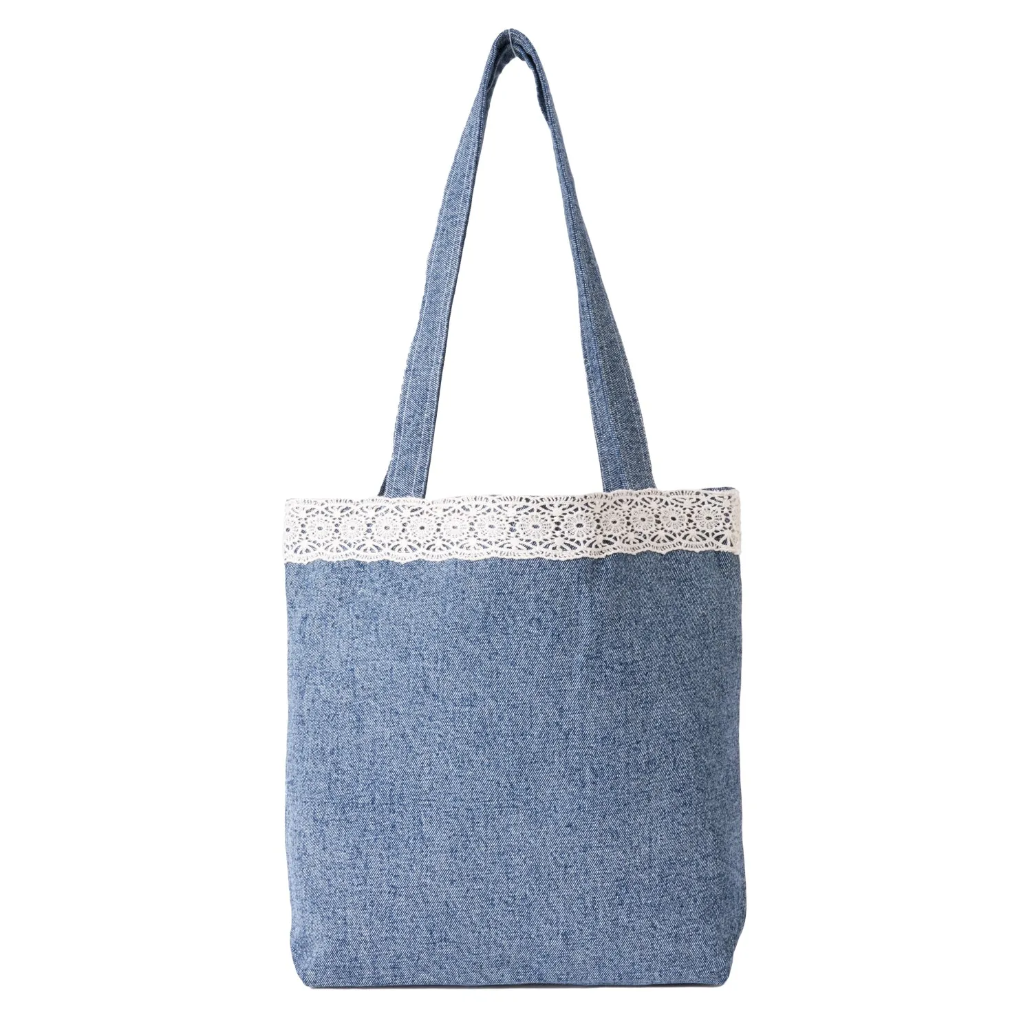 DENIM TOTE BAG WITH LACE POCKET