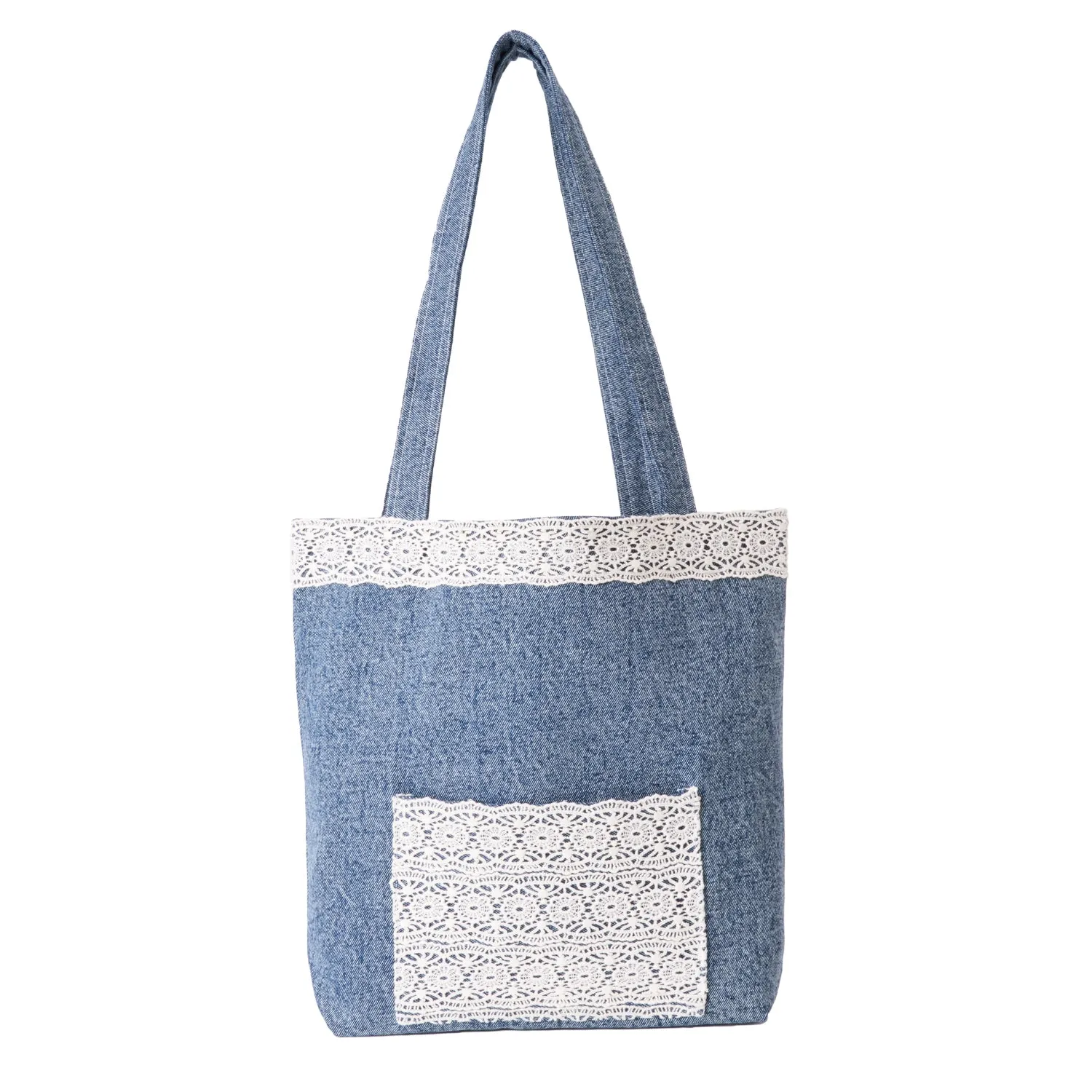DENIM TOTE BAG WITH LACE POCKET