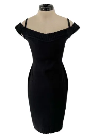 Documented Spring 1992 Azzedine Alaia Black Bodyt Hugging Knit Off Shoulder