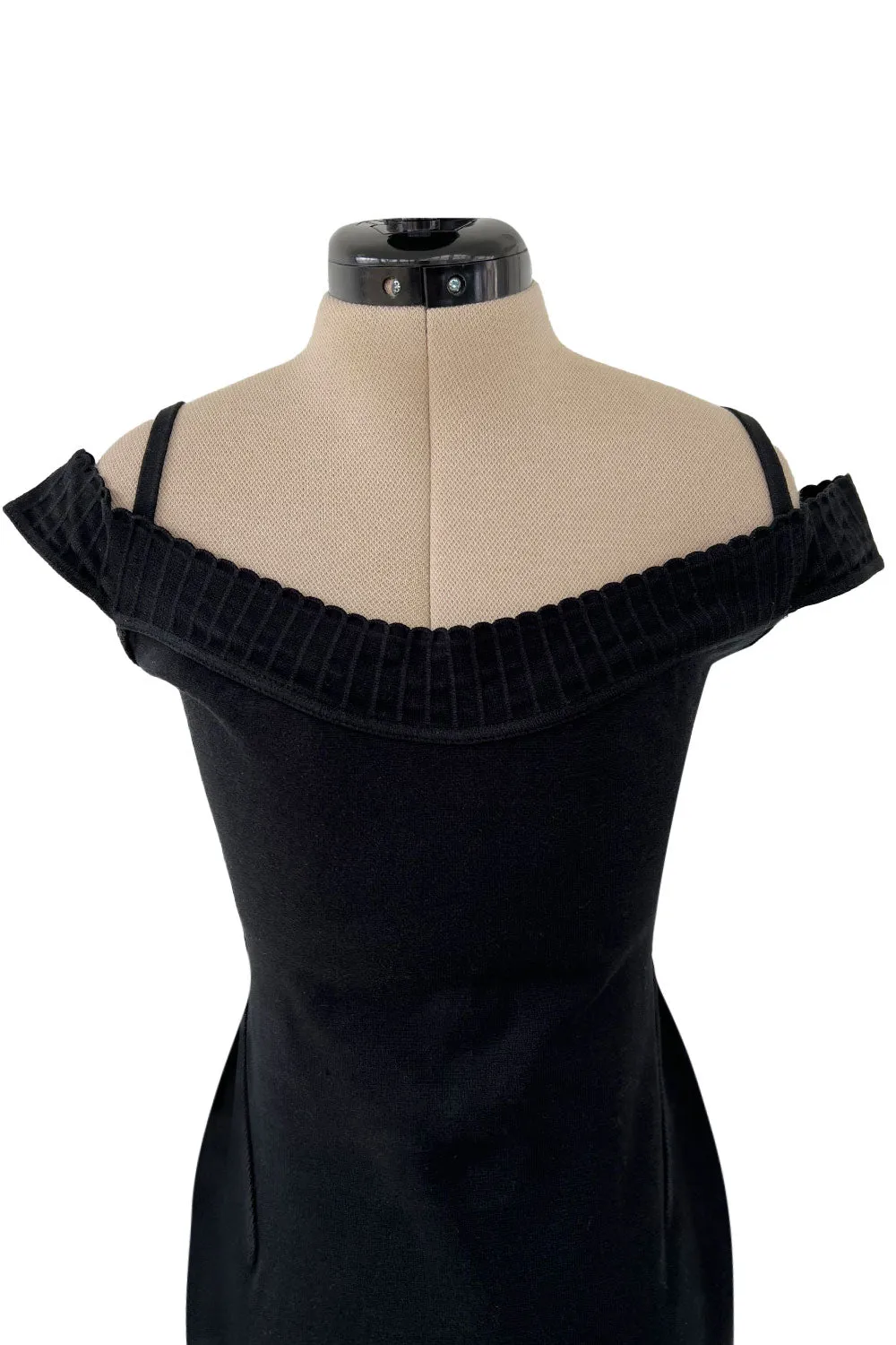Documented Spring 1992 Azzedine Alaia Black Bodyt Hugging Knit Off Shoulder