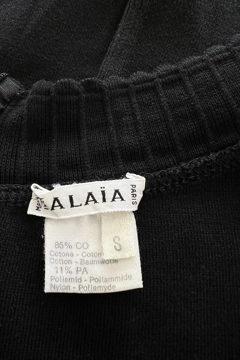 Documented Spring 1992 Azzedine Alaia Black Bodyt Hugging Knit Off Shoulder