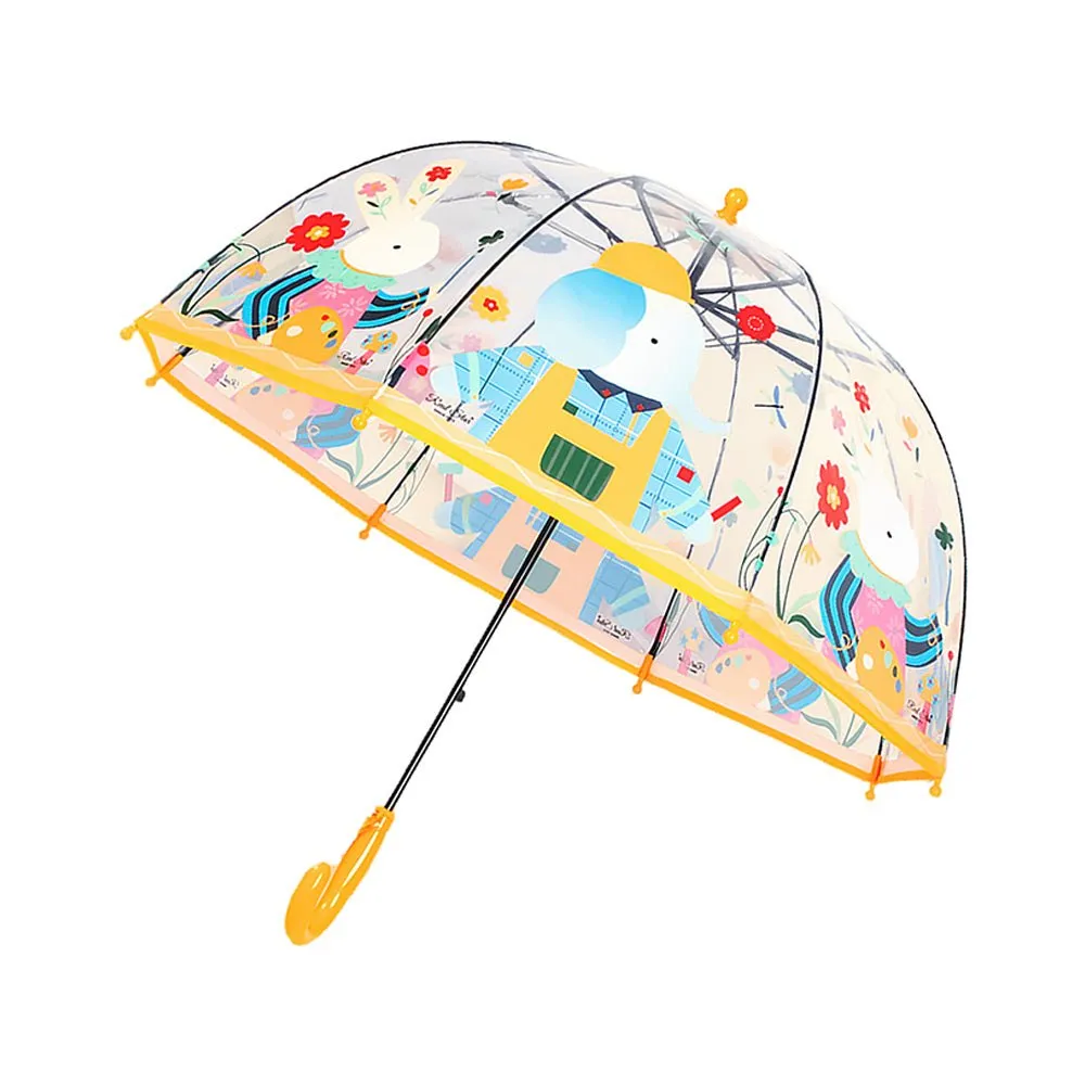 Dome Style Elephant Rabbit Transparent Yellow Umbrella for Kids