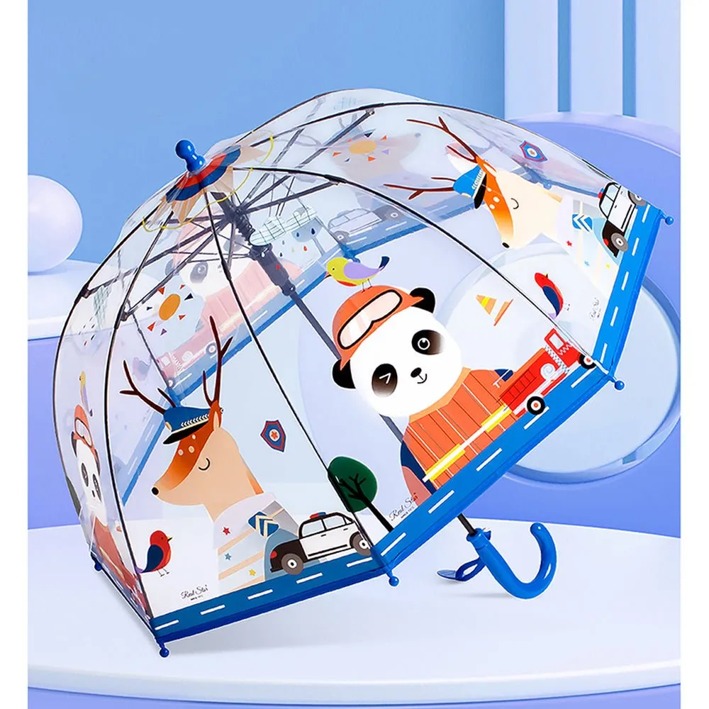 Dome Style Panda Police Transparent Blue Umbrella for Kids