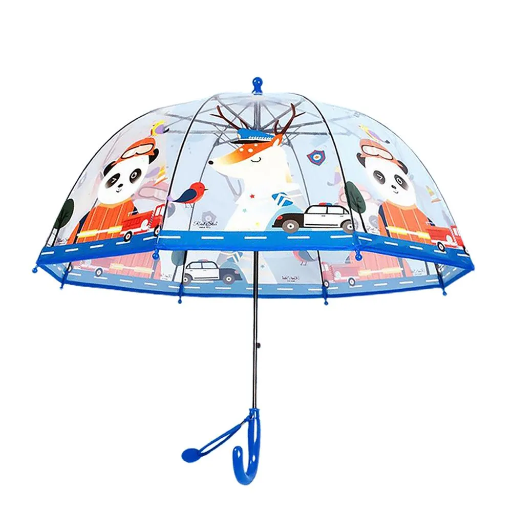 Dome Style Panda Police Transparent Blue Umbrella for Kids